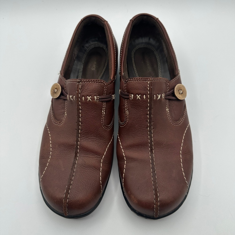 Clarks Bendables Sixty Delta Loafers Women 9M Brown Leather Button 35063 Comfort - Picture 3 of 7